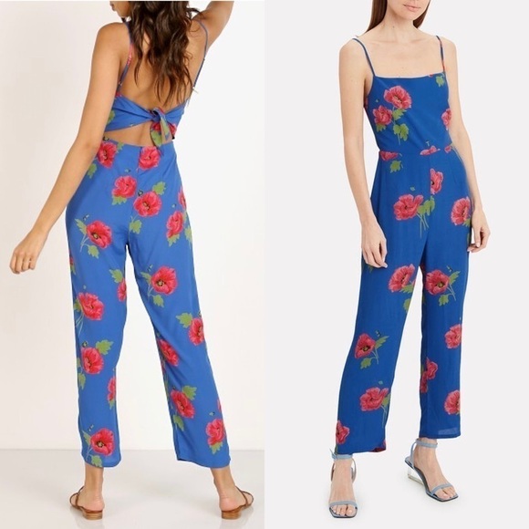 FLYNN SKYE Floral 90s Square Neck Sleeveless Open Tie Back Ankle Crop Jumpsuit S - Picture 3 of 13